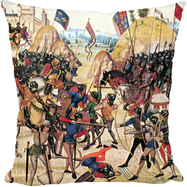 BATTLE OF CRECY, 1346. The Battle of Crecy, 26 August 1346. Detail from Chroniques de Froissart, 14th century manuscript