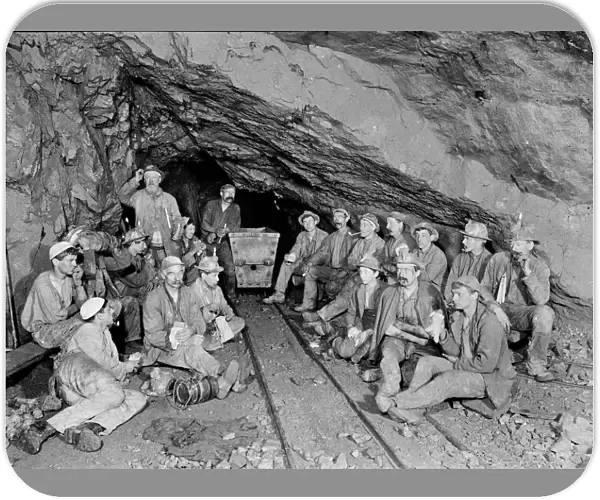 East Pool Mine, Illogan, Cornwall. 1893. Group of Cornish miners at rest at the 310 level