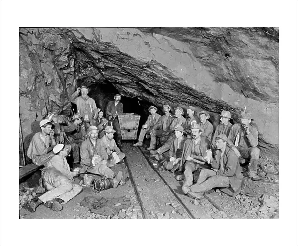 East Pool Mine, Illogan, Cornwall. 1893. Group of Cornish miners at rest at the 310 level